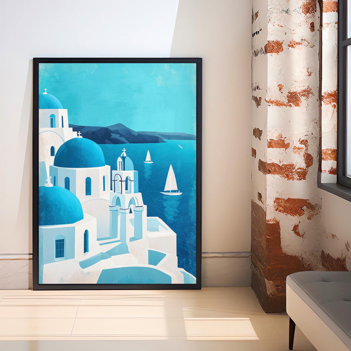 Santorini Minimalist Travel Poster Print Greece Wall Art Mediterranean Island Landscape Gift for Europe Lovers and Fans of Scenic Greek