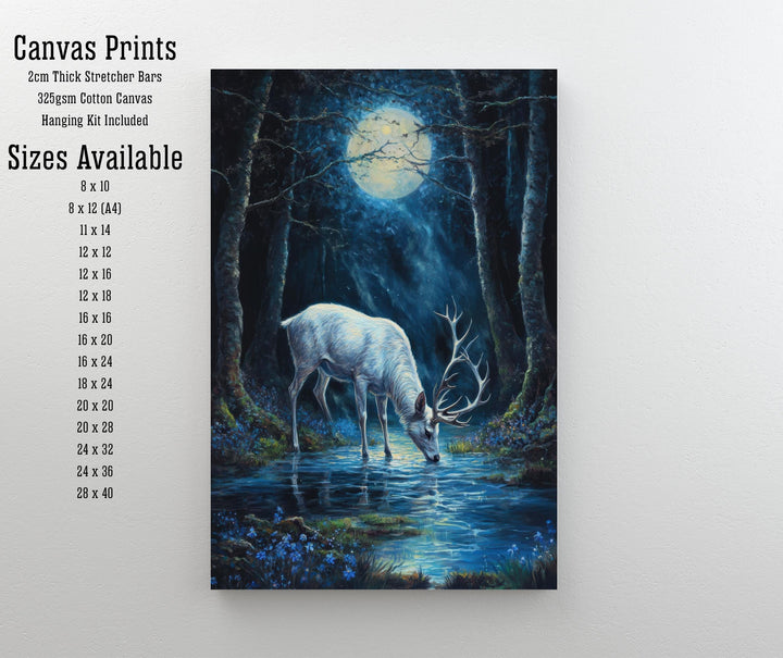 White Stag with Silver Antlers Poster Cottagecore Decor Dark Academia Art Enchanted Woodland Illustration Vintage Nature Wall Art