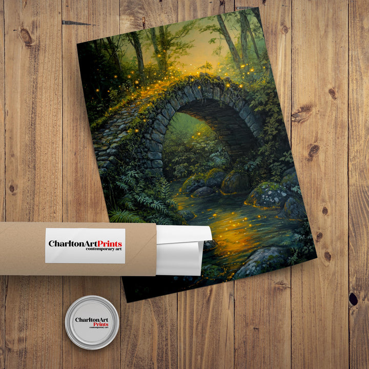 Fairycore Moss Stone Bridge Poster Cottagecore Decor Dark Academia Art Enchanted Woodland Illustration Vintage Nature Wall Art Poster Print