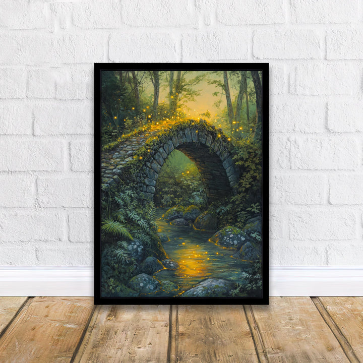 Fairycore Moss Stone Bridge Poster Cottagecore Decor Dark Academia Art Enchanted Woodland Illustration Vintage Nature Wall Art Poster Print