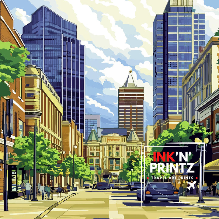 Edmonton Canada Travel Poster Print Alberta Wall Art City Skyline Landscape Gift for North America Lovers and Fans of Scenic Canadian