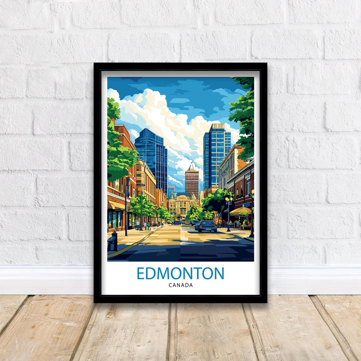 Edmonton Canada Travel Poster Print Alberta Wall Art City Skyline Landscape Gift for North America Lovers and Fans of Scenic Canadian
