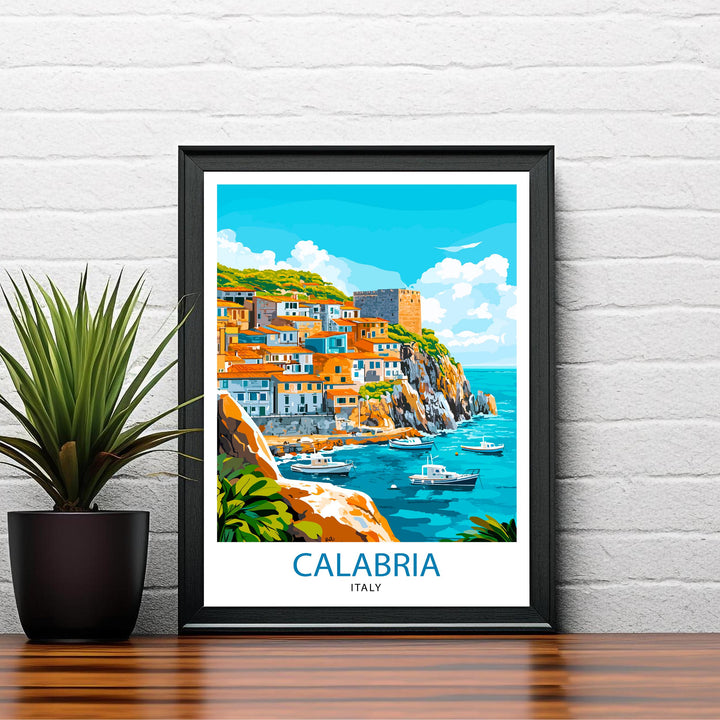 Calabria Italy Travel Poster Print Mediterranean Coastal Wall Art Landscape Gift for Europe Lovers and Fans of Scenic Southern Italian