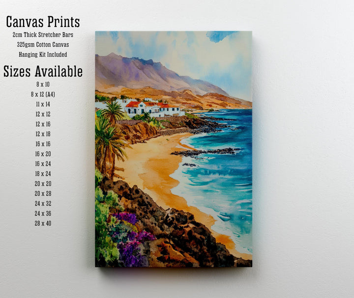 Fuerteventura Watercolour Painting Poster Canary Islands Spain Wall Art Coastal Landscape Print Gift for Europe Lovers and Fans of Scenic