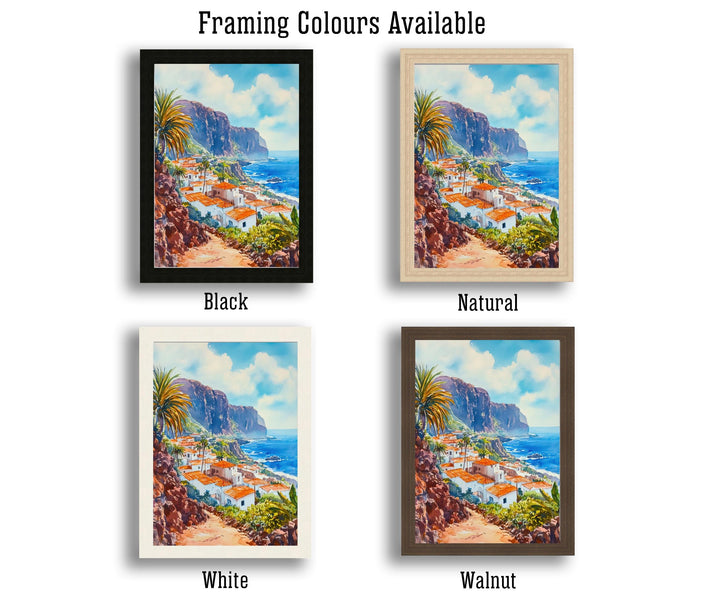 Las Palmas Watercolor Painting Poster Gran Canaria Spain Wall Art Coastal City Landscape Print Gift for Europe Lovers and Fans of Scenic