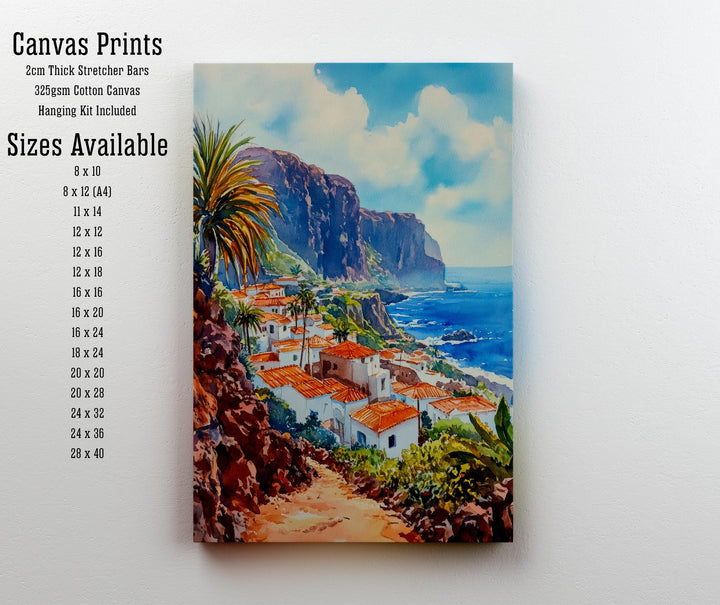 Las Palmas Watercolor Painting Poster Gran Canaria Spain Wall Art Coastal City Landscape Print Gift for Europe Lovers and Fans of Scenic
