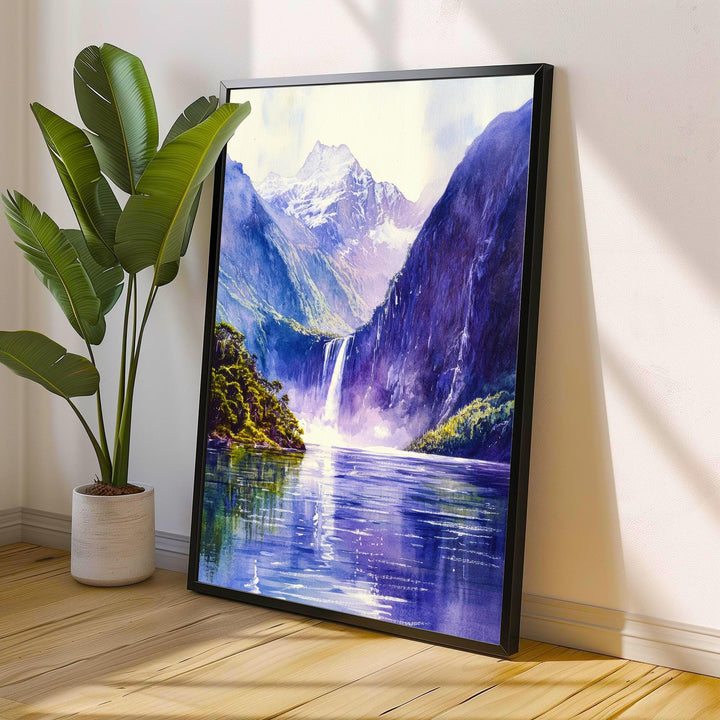 Milford Sound New Zealand Travel Poster Print Wall Art Fiordland Landscape Gift for Oceania Lovers and Fans of Scenic Coastal Mountain