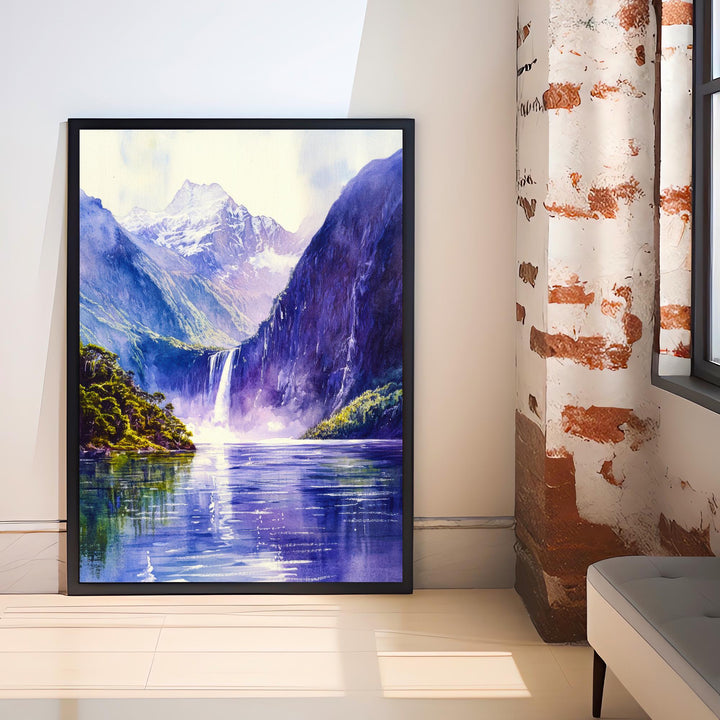 Milford Sound New Zealand Travel Poster Print Wall Art Fiordland Landscape Gift for Oceania Lovers and Fans of Scenic Coastal Mountain