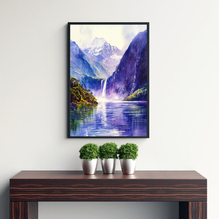Milford Sound New Zealand Travel Poster Print Wall Art Fiordland Landscape Gift for Oceania Lovers and Fans of Scenic Coastal Mountain