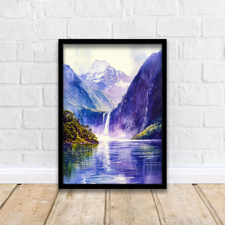 Milford Sound New Zealand Travel Poster Print Wall Art Fiordland Landscape Gift for Oceania Lovers and Fans of Scenic Coastal Mountain