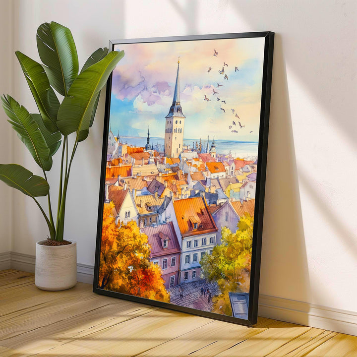 Tallinn Estonia Watercolor Painting Poster Wall Art Historic City Landscape Print Gift for Europe Travel Lovers and Fans of Scenic Baltic