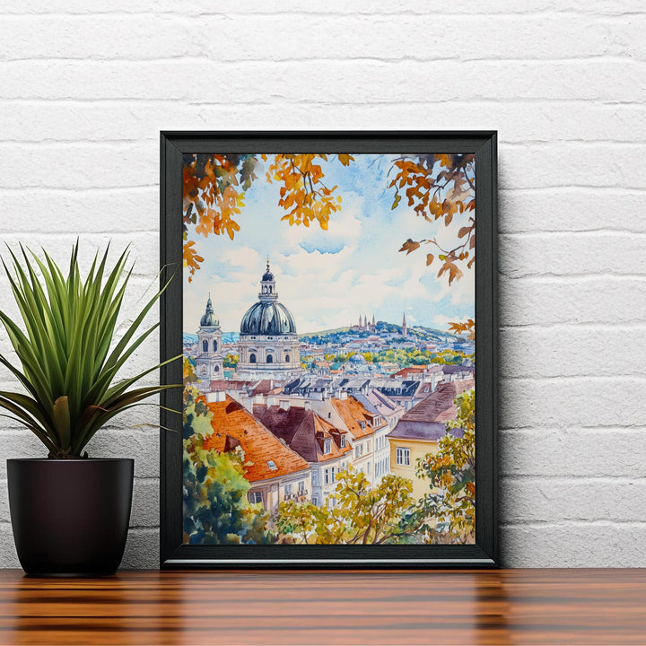 Vienna Watercolor Painting Poster Austria Wall Art Historic City Landscape Print Gift for Europe Travel Lovers and Fans of Scenic Austrian