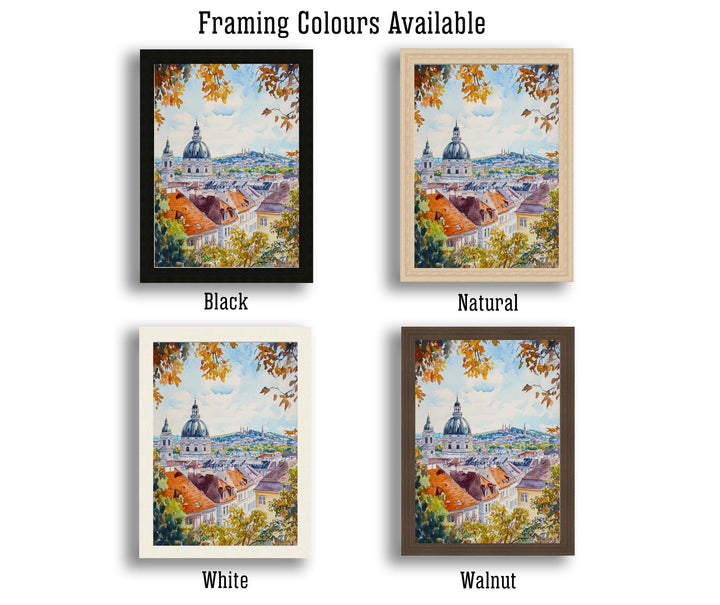 Vienna Watercolor Painting Poster Austria Wall Art Historic City Landscape Print Gift for Europe Travel Lovers and Fans of Scenic Austrian