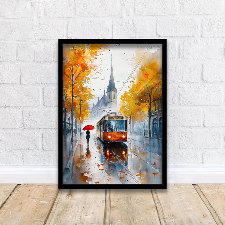 Zurich Watercolour Painting Poster Switzerland Wall Art Historic City Landscape Print Gift for Europe Travel Lovers and Fans