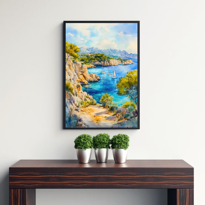 Majorca Watercolor Painting Poster Spain Wall Art Mediterranean Island Landscape Print Gift for Europe Lovers and Fans of Scenic Balearic