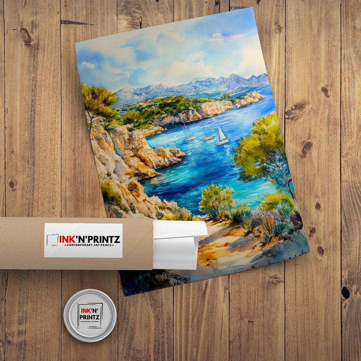 Majorca Watercolor Painting Poster Spain Wall Art Mediterranean Island Landscape Print Gift for Europe Lovers and Fans of Scenic Balearic