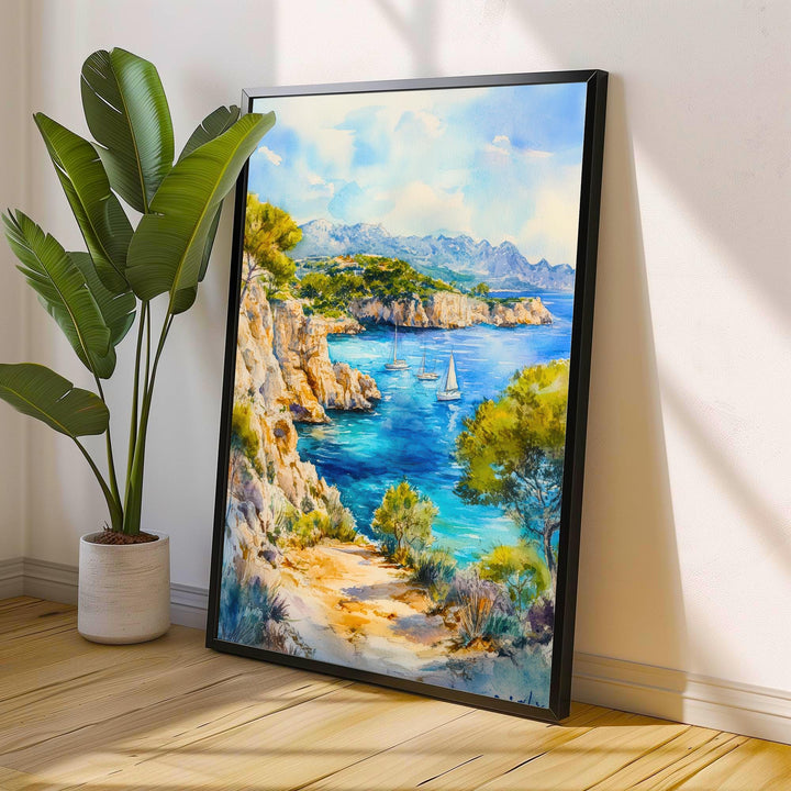Majorca Watercolor Painting Poster Spain Wall Art Mediterranean Island Landscape Print Gift for Europe Lovers and Fans of Scenic Balearic