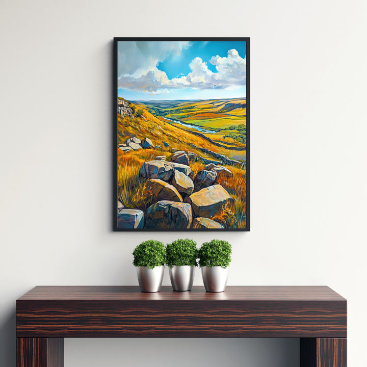 Peak District Watercolour Painting Poster England Wall Art Countryside Landscape Print Gift for UK Travel Lovers and Fans of Scenic British