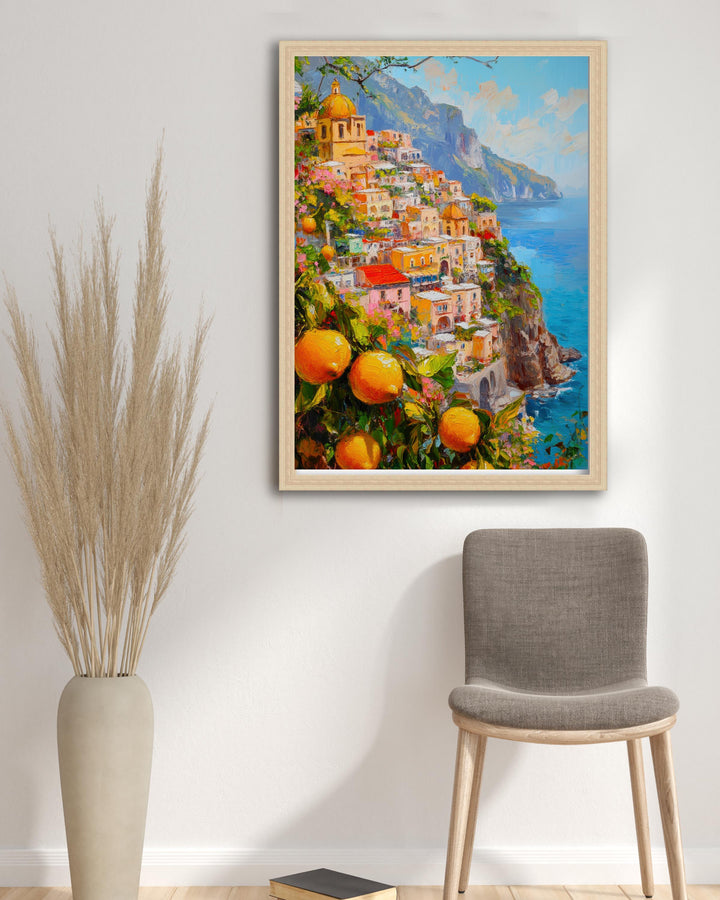 Positano Travel Poster Print Amalfi Coast Italy Wall Art Mediterranean Village Landscape Gift for Europe Lovers and Fans of Scenic Italian