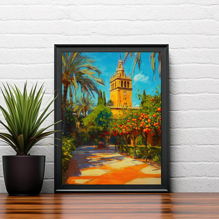 Seville Spain Oil Painting Poster Andalusia Wall Art Historic City Landscape Print Gift for Europe Travel Lovers and Fans of Scenic Spanish