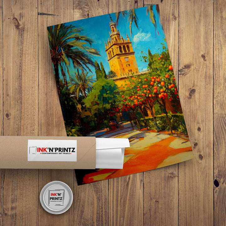 Seville Spain Oil Painting Poster Andalusia Wall Art Historic City Landscape Print Gift for Europe Travel Lovers and Fans of Scenic Spanish