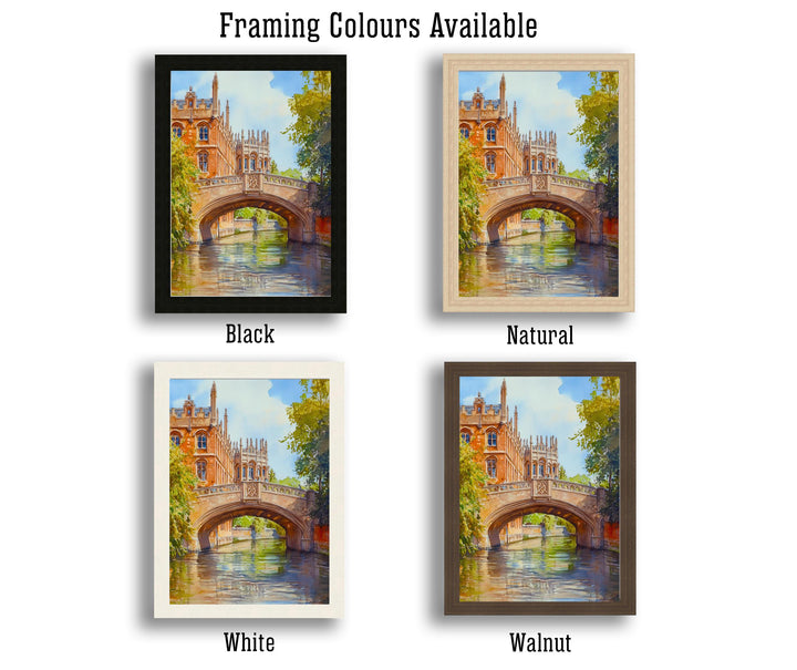 Bridge of Sighs Cambridge Watercolour Art St John's College Print River Cam Punting UK Travel Poster Gothic Architecture England Wall Decor
