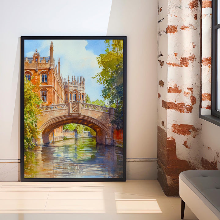 Bridge of Sighs Cambridge Watercolour Art St John's College Print River Cam Punting UK Travel Poster Gothic Architecture England Wall Decor