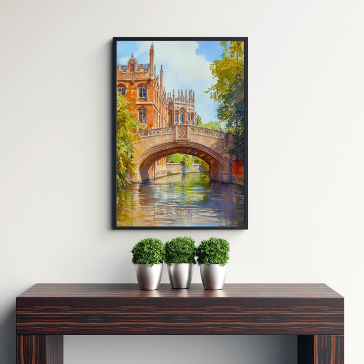 Bridge of Sighs Cambridge Watercolour Art St John's College Print River Cam Punting UK Travel Poster Gothic Architecture England Wall Decor