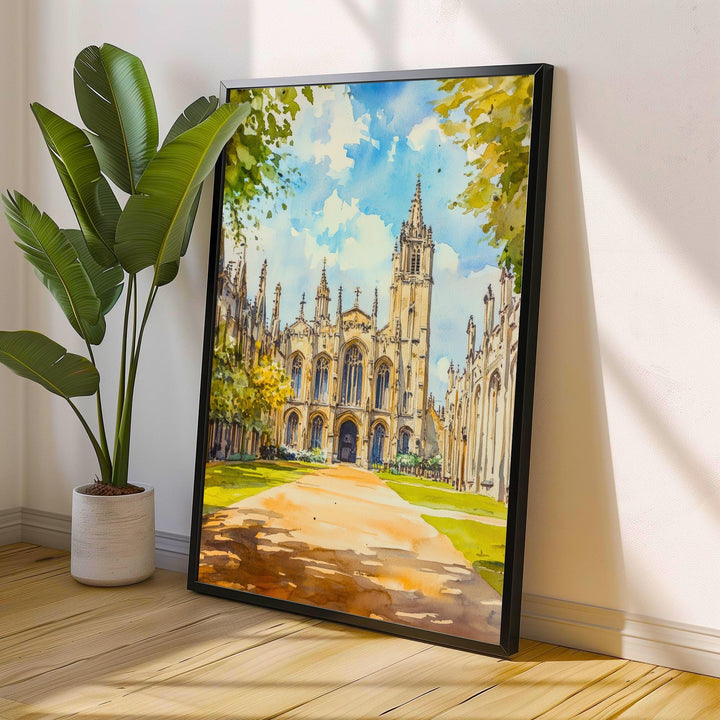 King's College Chapel Cambridge Watercolour Print UK Architecture Art Perpendicular Gothic Fan Vaulting University City College Wall Decor