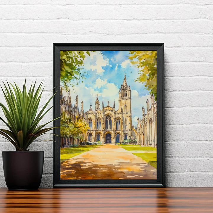 King's College Chapel Cambridge Watercolour Print UK Architecture Art Perpendicular Gothic Fan Vaulting University City College Wall Decor