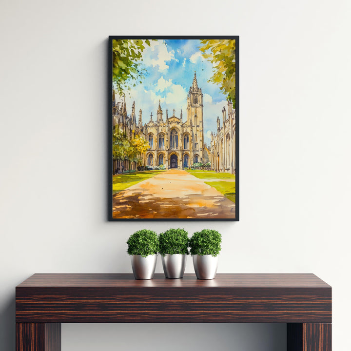 King's College Chapel Cambridge Watercolour Print UK Architecture Art Perpendicular Gothic Fan Vaulting University City College Wall Decor