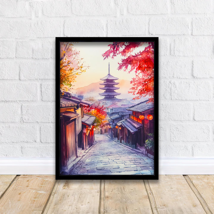 Kyoto Japan Watercolour Painting Poster Japanese Garden Art Cherry Blossom Sakura Temple Pagoda Geisha District Asia Travel Wall Decor