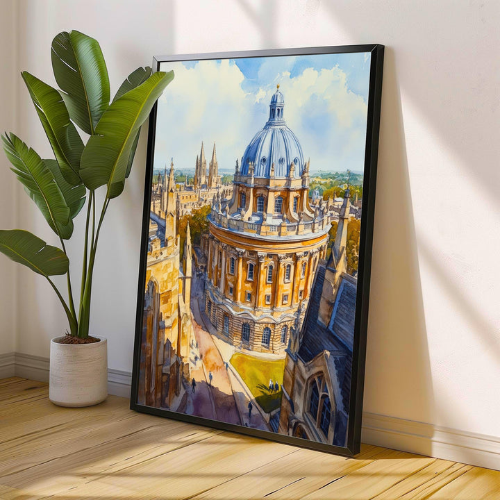 Oxford Watercolour Painting Poster Radcliffe Camera Bodleian Library University City Architecture England Travel Print City of Dreaming