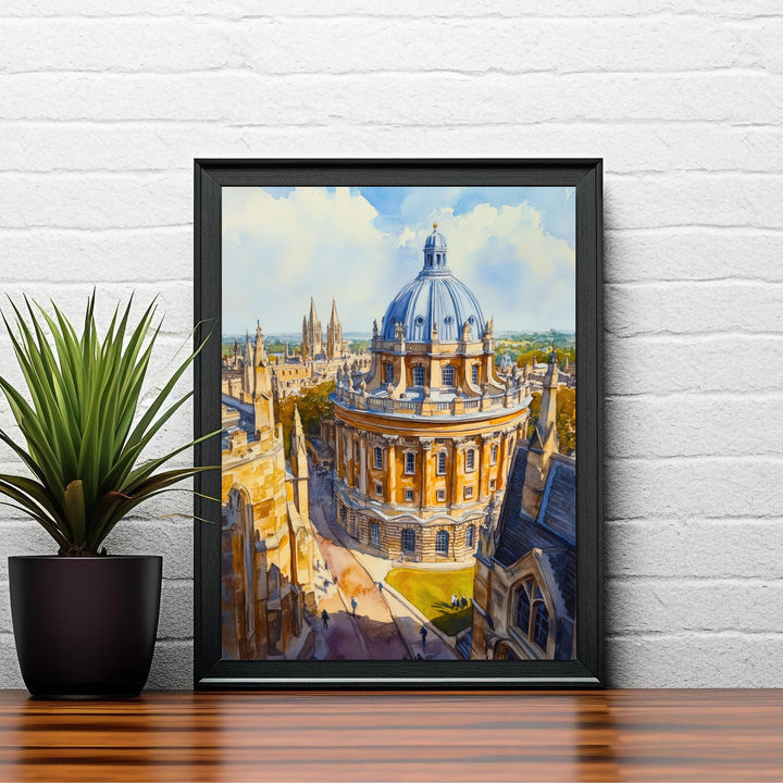 Oxford Watercolour Painting Poster Radcliffe Camera Bodleian Library University City Architecture England Travel Print City of Dreaming