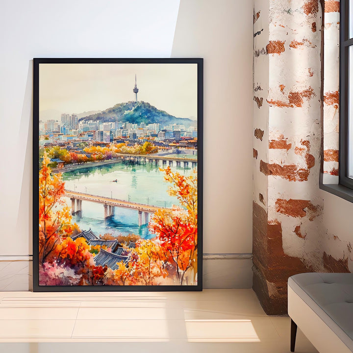 South Korea Watercolour Art Print South Korea Travel Poster Gyeongbokgung Palace Hanok Village Modern Skyline K-Culture Wall Decor Gift
