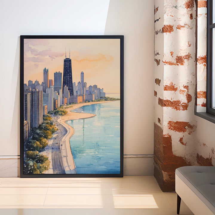 Chicago Skyline Watercolor Art Print, Cityscape Painting, Illinois Travel Decor, Architecture Lover Gift