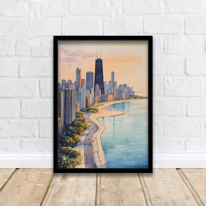 Chicago Skyline Watercolor Art Print, Cityscape Painting, Illinois Travel Decor, Architecture Lover Gift