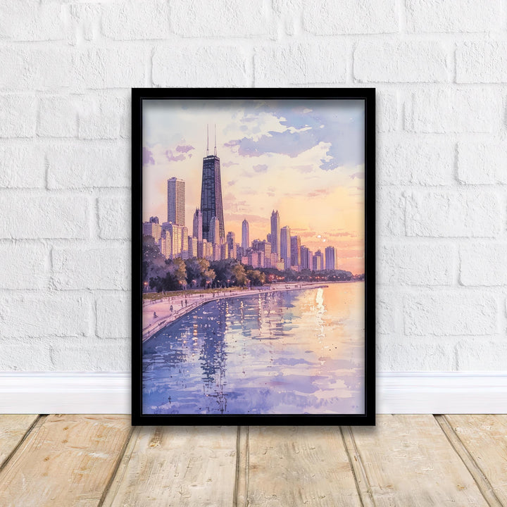 Chicago Skyline Watercolor Art Print, Cityscape Painting, Illinois Travel Decor, Architecture Lover Gift