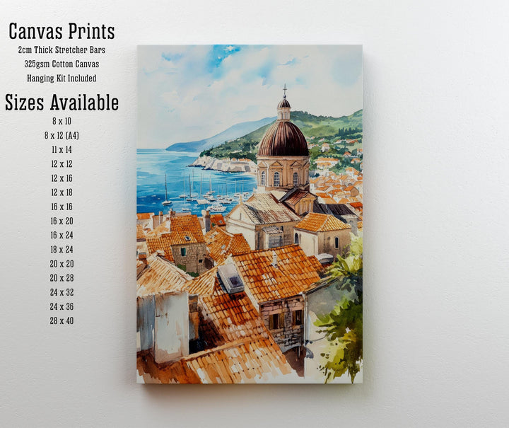 Dubrovnik Old Town Watercolor Art Print, Croatia Travel Painting, Adriatic Sea Wall Decor, Cityscape Gift