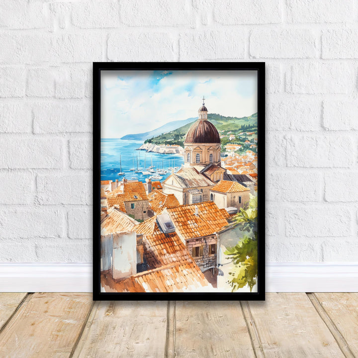 Dubrovnik Old Town Watercolor Art Print, Croatia Travel Painting, Adriatic Sea Wall Decor, Cityscape Gift