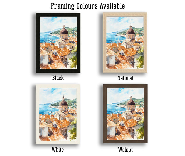 Dubrovnik Old Town Watercolor Art Print, Croatia Travel Painting, Adriatic Sea Wall Decor, Cityscape Gift