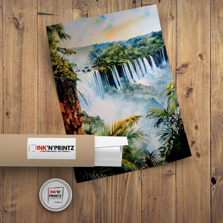 Iguazu Falls Watercolor Art Print, Brazil Argentina Nature Painting, Waterfall Wall Decor, Travel Gift