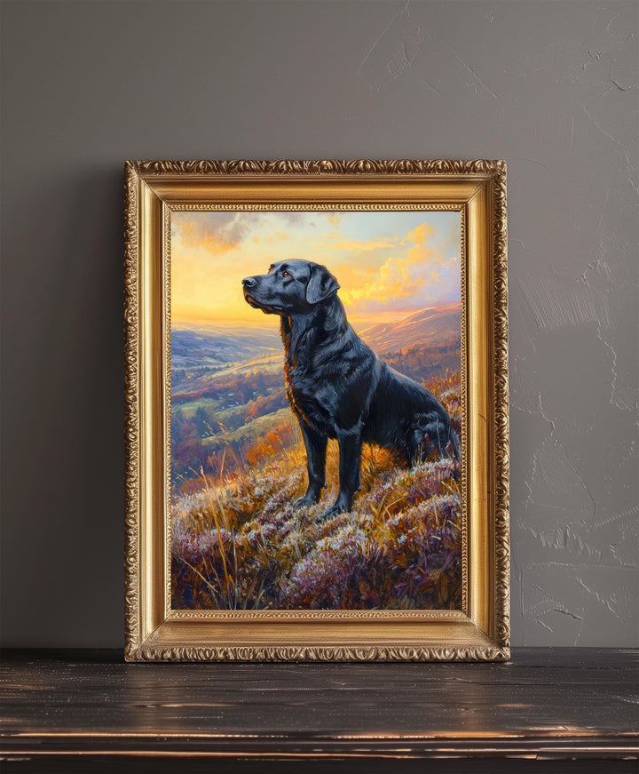Labrador in Frosty Heather Painting Dark Academia Cottagecore Print Winter Landscape Dog Art