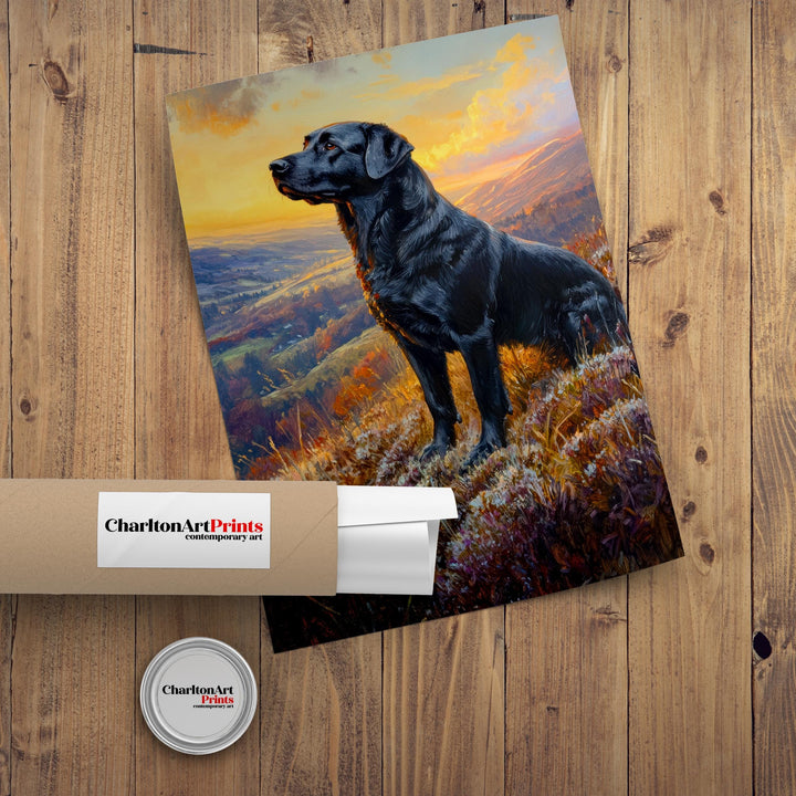 Labrador in Frosty Heather Painting Dark Academia Cottagecore Print Winter Landscape Dog Art