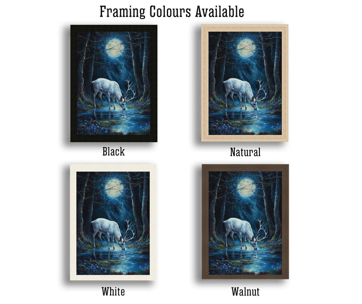 White Stag with Silver Antlers Poster Cottagecore Decor Dark Academia Art Enchanted Woodland Illustration Vintage Nature Wall Art