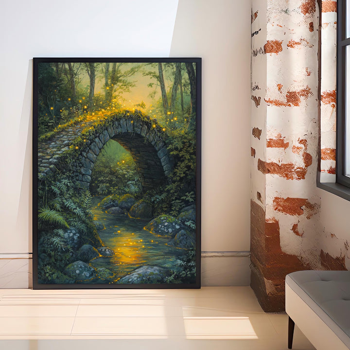 Fairycore Moss Stone Bridge Poster Cottagecore Decor Dark Academia Art Enchanted Woodland Illustration Vintage Nature Wall Art Poster Print