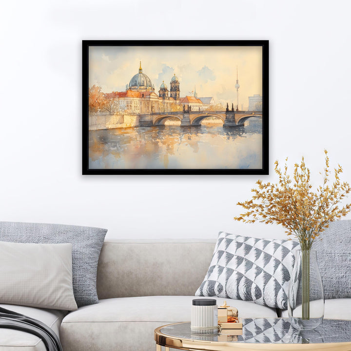 Berlin Germany Watercolor Painting Berlin Skyline Art Berlin Print Scenic Cityscape Decor