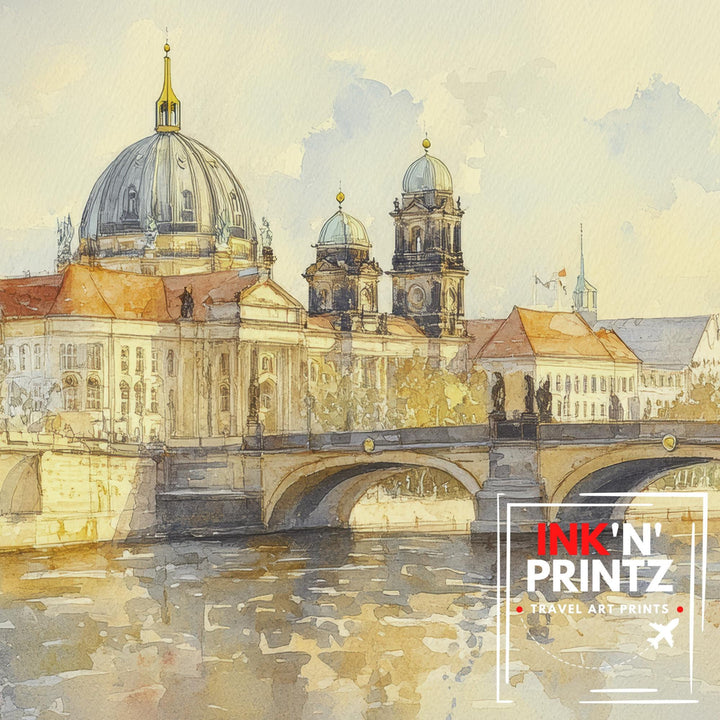 Berlin Germany Watercolor Painting Berlin Skyline Art Berlin Print Scenic Cityscape Decor