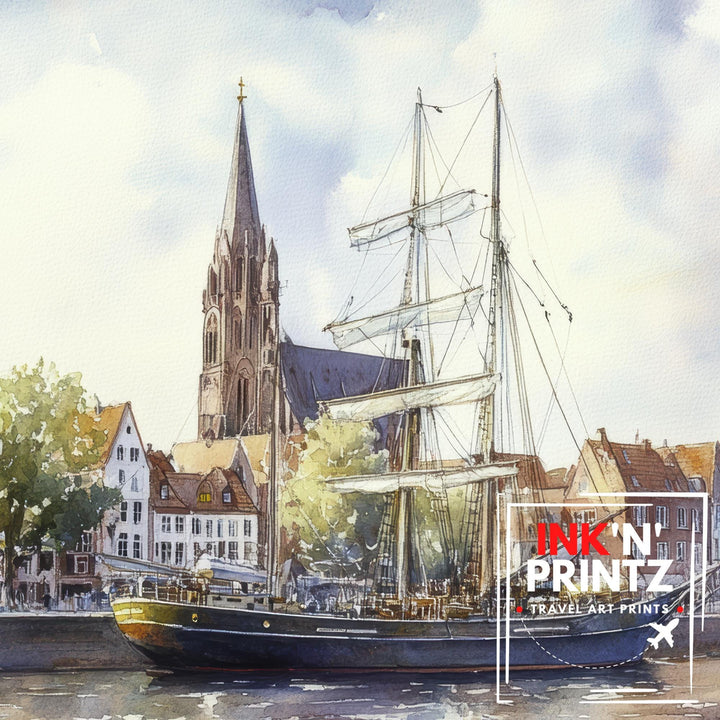 Bremen Travel Poster Print Germany Wall Art Historic City Landscape Gift for Europe Lovers and Fans of Scenic German Architecture