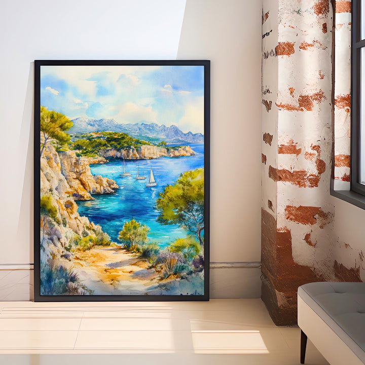 Majorca Watercolor Painting Poster Spain Wall Art Mediterranean Island Landscape Print Gift for Europe Lovers and Fans of Scenic Balearic